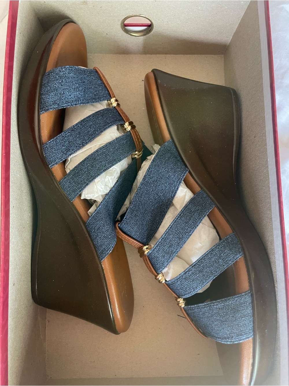 Italian Shoemakers Blue Denim Strappy Wedge Sandals